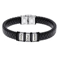 Men's Personalized Black Leather Name Bracelet